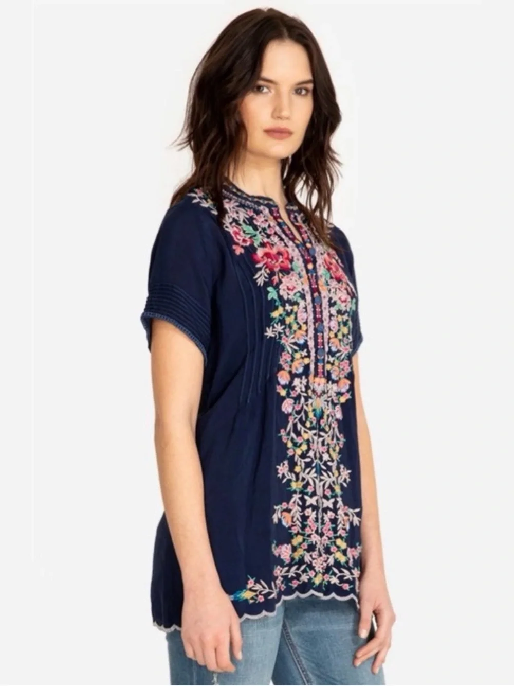JOHNNY WAS RAINA FLORAL EMBROIDERY PINTUCKED TOP - Picture 13 of 16